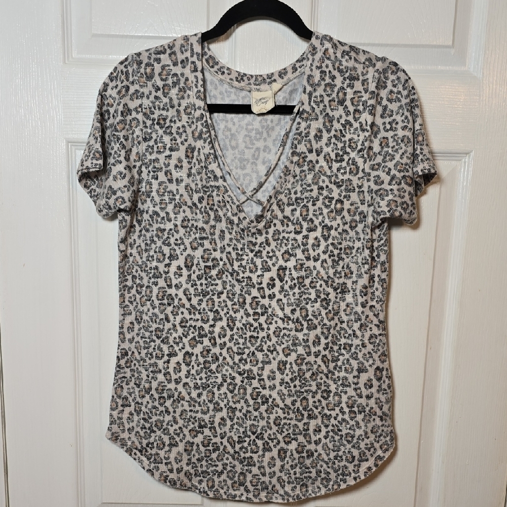 White Crow Leopard Print V-Neck Tee